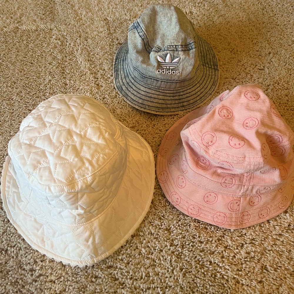 American Eagle Outfitters and Adidas Kids Bucket Hat Set - White, Denim, Pink